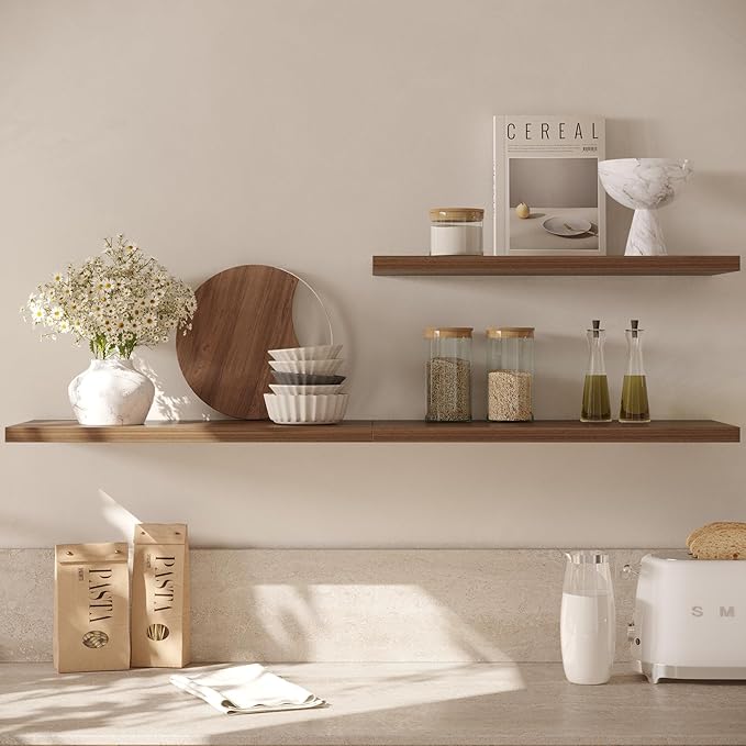 Wall Shelf Set of 3, Walnut Floating Shelves 30 in W x 10 in D x 1 in H, Wooden Floating Wall Shelf with Invisible Brackets for Living Room/Bedroom/Bathroom/Kitchen Storage and Decor