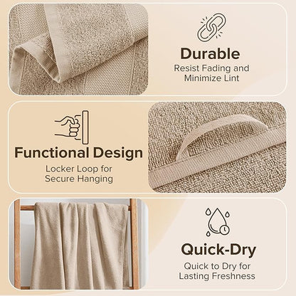 Comfort Spaces Turkish Bath Sheet Set 35x70 Oversized of 2 Piece Large Bath Towels Beach Towel 100% Turkish Cotton Towel Set for Bathroom Luxury Highly Absorbent Ultra-Soft Quick Dry Towel Beige Tan