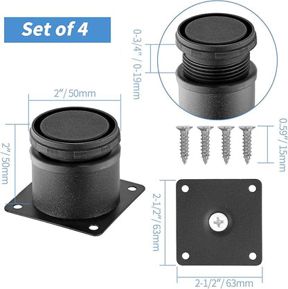 2 Inch Metal Furniture Legs Stainless Steel Adjustable Legs Black Metal Legs Round Cabinet Legs for Coffee Table Cabinet Desk Sofa Shelves, Pack of 4
