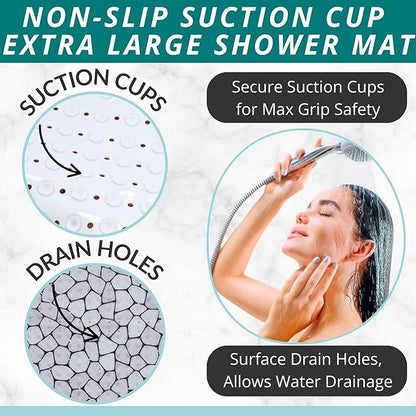 ENKOSI Extra Large Square Non Slip Shower Mat - 31 x 31-inch XL Bathroom Shower Mat - Square Shower Matts for Shower Stall Floors | Secure Suction Cups and Drain Holes (31x31 Pebble)