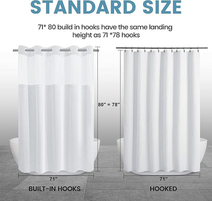 Long No Hook Shower Curtain with Snap in Liner,230GSM Waffle Weave Shower Curtains for Bathroom,71W x 80H(78"),White