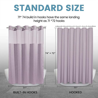 Lavender No Hook Shower Curtain with Snap in Liner,230GSM Waffle Weave Shower Curtains for Bathroom,71W x 74H