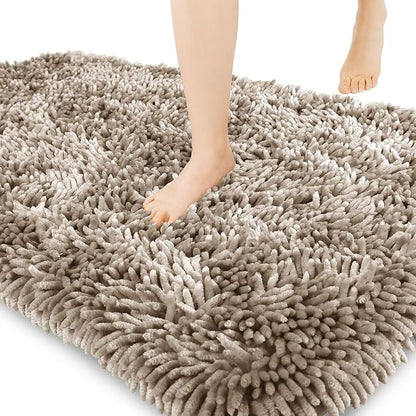 Yimobra Chenille Bathroom Rugs Non Slip, Extra Thick Soft Absorbent Bath Rug 31.5x20 Inch, Machine Washable Quick Dry Bath Mat for Bathroom Floor, Tub and Shower, Home Decor Accessories, Camel