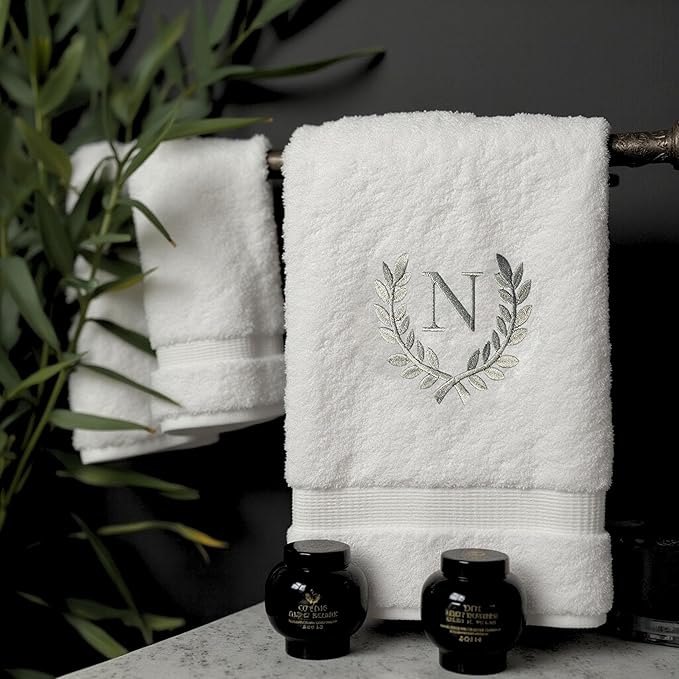 Decorative and Monogrammed Hand Towels for Bathroom Kitchen Makeup | Personalized Gift for Wedding-Bridal | Roman Font Custom Luxury Turkish Towel | Spa Collection, Oversized, 16 X 30 Inch, Set of 2