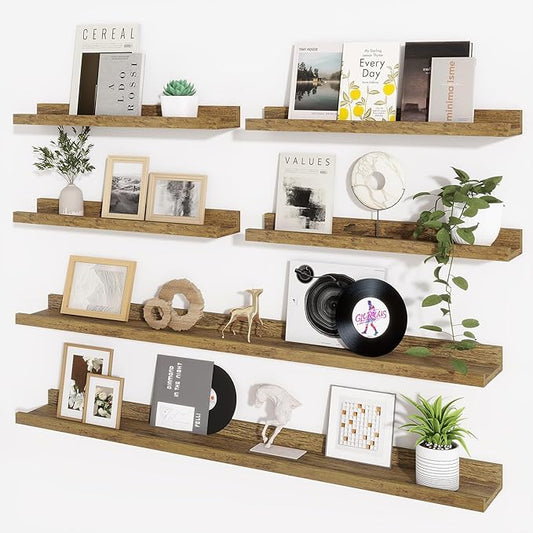 Axeman Picture Ledge Shelf, Floating Shelves for Wall Storage Set of 6, 48 inch Floating Wall Mounted Shelves, Shelves with Lip for Living Room, Bedroom, Nursery, Bathroom, Kitchen, Rustic Brown