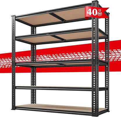 REIBII 40" W Garage Shelving 2500LBS Storage Shelves 72" H Metal Shelving 5 Tier Metal Shelves Adjustable Pantry Shelf for Garage Closet Kitchen Basement 40" W x 19.7''D x 72''H