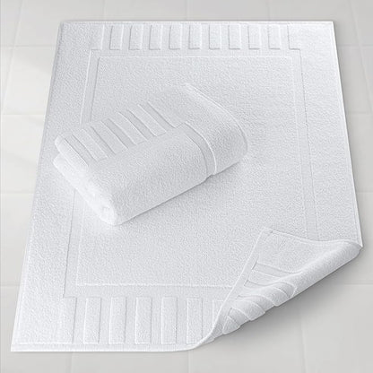 White Classic Luxury Bath Mat Floor Towel Set - Absorbent Cotton Hotel Spa Shower/Bathtub Mats [Not a Bathroom Rug] 22"x34" | 2 Pack | White