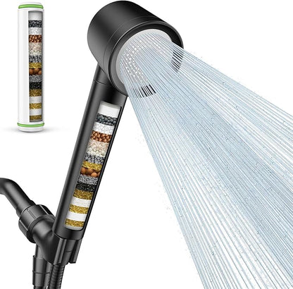 Filtered Shower Head with Handheld, High Pressure Water Flow and Multiple Spray Modes Shower Head with Filter, Power Wash for Hard Water, Showerhead with ON/OFF Switch for Pets Bath (Glossy Black)