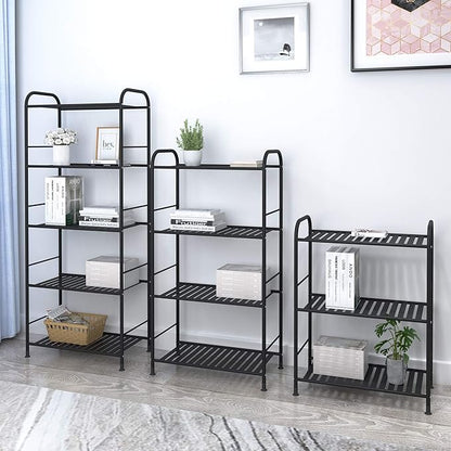 JSB 4-Tier Adjustable Shelving Unit, Heavy Duty Storage Rack Organizer Metal Corner Shelf for Kitchen Living Room Laundry Pantry Bathroom (Black, 4 Tier)…