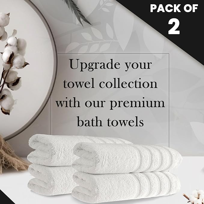 HALLEY Turkish 4 Pack Premium Bath Towels (4 Pieces) 650 GSM Highly Absorbent Super Soft 100% Cotton - 4 Bath Towels (White)