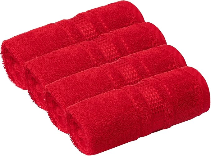 Melissa Linen, Soft Washcloths Set of 4 100% Turkish Cotton Small Hand Towels for Bathroom, Face, Kitchen and Body, 12" x 12" Quick Dry, Absorbent Wash Cloths - Red Washcloths