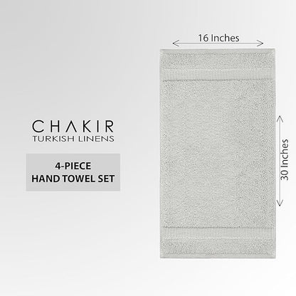 Chakir Turkish Linens Premium Cotton Absorbent Turkish Towels (Hand Towel - 4 Piece Silver)