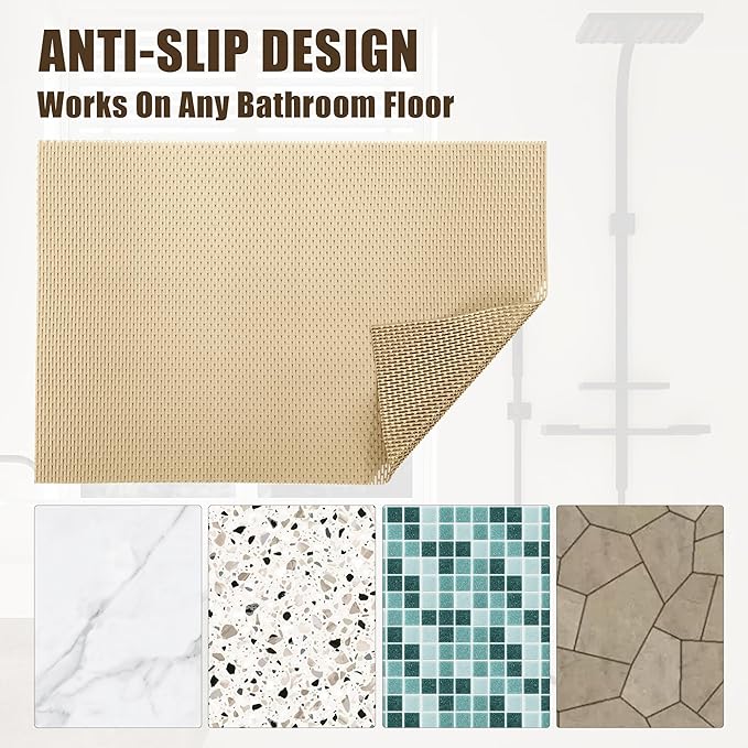 HOMBYS 58 x 32 Extra Large Shower Mat for Shower Stall Tub, Non Slip Bath Mat Bathroom Accessories, PVC Mats for Shower and Bathroom, Quick Drying, (Khaki, 58"x32")