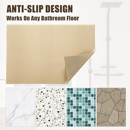 HOMBYS 58 x 32 Extra Large Shower Mat for Shower Stall Tub, Non Slip Bath Mat Bathroom Accessories, PVC Mats for Shower and Bathroom, Quick Drying, (Khaki, 58"x32")