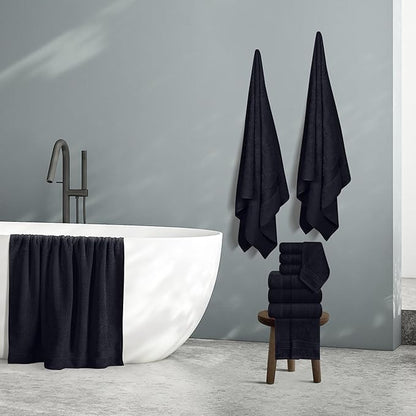 Belizzi Home 100% Cotton Towel Set, Contains 6 Soft Bath Towel, 6 Hand Towels, 12 Wash Cloths - Compact Absorbent Lightweight & Quickdry Towels for Bathroom - 24 Piece Bathroom Towel Set - Black