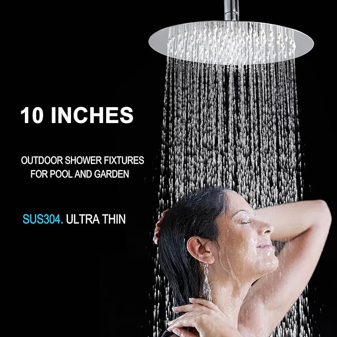 Outdoor Shower Fixtures - Total Complete Shower Kit, Chrome Finish with SS304 Handheld High Pressure Shower Head, 3-Functions