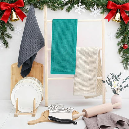Homaxy 100% Cotton Waffle Weave Kitchen Dish Towels, Ultra Soft Absorbent Quick Drying Cleaning Towel, 13 x 28 Inches, 12-Pack, Teal