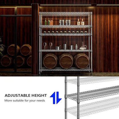 2200 Lbs 5 Tier Storage Rack Metal Wire Shelving Unit, Storage Standing Shelf Organizer for Laundry Bathroom Kitchen Pantry Closet Garage, Chrome 17.7" D x 59.1" W x 70.4" H