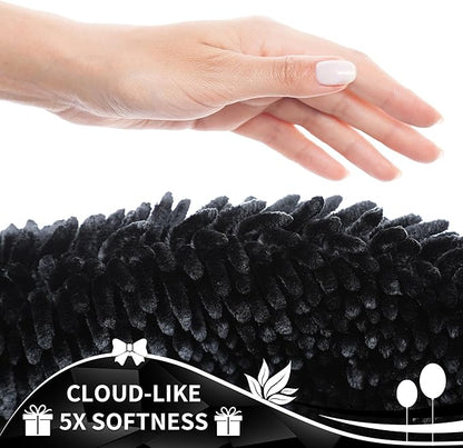 Yimobra Chenille Bathroom Rugs Non Slip, Extra Thick Soft Absorbent Bath Rug, Machine Washable Quick Dry Bath Mat for Bathroom Floor, Tub and Shower, Home Decor Accessories, 24x17, Black