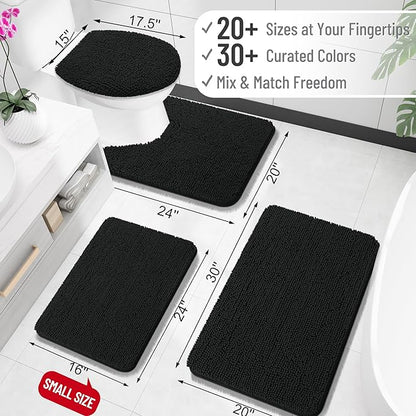 OLANLY Bathroom Rugs 32x20, Extra Soft Absorbent Chenille Bath Rugs, Rubber Backing Quick Dry, Machine Washable Bath Mats for Bathroom Floor, Tub and Shower, Home Decor Accessories, Black