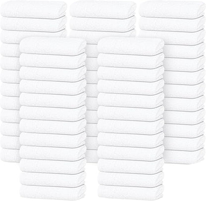 Tens Towels Pack of 60 Washcloths, 12 x 12 Inches, Lighter Weight, Quick to Dry, Super Soft & Absorbent, Gentle Face Towels, Hotel Quality, Perfect for Bathroom, Gym, Spa (White, 60 Pack)