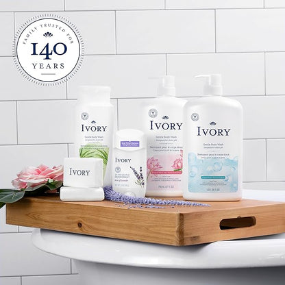 Ivory Gentle Bath Bar Soap, Family Pack, Designed for Whole Family, 99.44% Pure Formula w/ Plant-Based Cleansers, Made Without Heavy Perfumes, Parabens or Phthalates, Original Scent, 4.0 oz (10 Count)