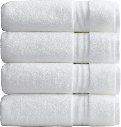 Springtree Home Luxury Bamboo Rayon Bath Towel Set of 4 | 35% Bamboo Rayon - 65% Zero Twist Cotton | Absorbent Quick-Dry Towels for Bathroom | Oeko-TEX Standard 100 Cotton | White - 4 Pack