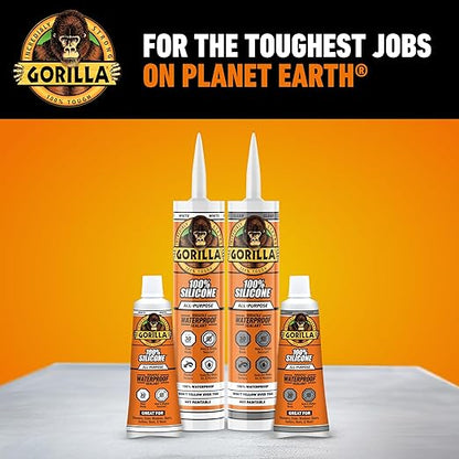 Gorilla Waterproof Caulk & Seal Silicone Sealant, 10oz Cartridge (Pack of 1) - Clear Caulking Sealant for Kitchen, Window, Bath, Marine, Door and More