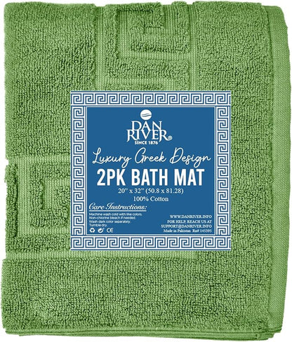 DAN RIVER Greek Cotton Bath Mats Set of 2 – Not a Bathroom Rug, Ultra Soft, Highly Absorbent & Machine Washable Bath Mat Towel for Bathroom Floor Mat – Durable, Quick-Dry, 21x34 Inches, Sage Green