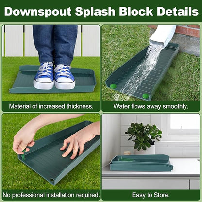 Gutter Downspout Splash Block,16.3"Drain Gutter Guard Diverter,Gutter Downspout Extensions for Water Drainage, Fixable Down Spout Drain Trays,Drainage to Protect House Foundations (2PC Green)