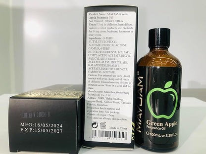 MAYJAM 3.38FL.OZ Green Apple Fragrance Oils with Glass Dropper, 100ML Essential Oils for Diffusers for Home, Long Lasting Scented Oils for Diffusers Soap Candle Making