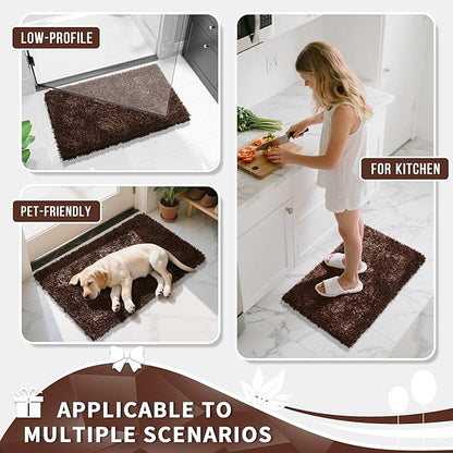 Yimobra Chenille Bathroom Rugs Non Slip, Extra Thick Soft Absorbent Bath Rug, Machine Washable Quick Dry Bath Mat for Bathroom Floor, Tub and Shower, Home Decor Accessories, 24x17, Brown