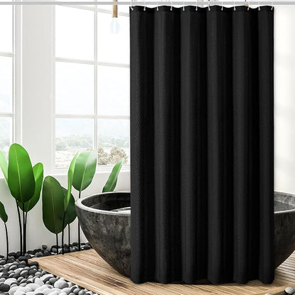 Gibelle Black Shower Curtain, 3D Embossed Textured Herringbone Fabric Shower Curtain, Modern Farmhouse Bathroom Decor Soft Cloth Shower Curtain Set with Hooks, 72x72