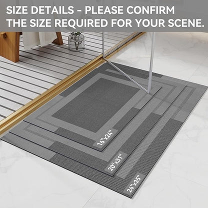 Non Slip Bath Mat, Rubber Backing Ultra Thin Bathroom Rugs Fit Under Door Quick Dry Super Absorbent Washable Bath Rug Shower Mat for Bathroom Floor Bathtub Sink, Easy Care Dark Grey 16"x24"