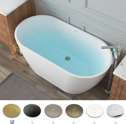FerdY Bali 55" Freestanding Bathtub, Glossy White Freestanding soaking tub with Polished Gold Drain & Integrated Slotted Overflow, cUPC Certified…