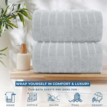 DAN RIVER Pack of 2 Bath Sheet 35x70 Inches, Extra Large Ribbed Oversized Bath Towels, Thick Absorbent Hotel Bath Towels - Highrise