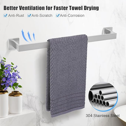 TURS 10-Piece Bathroom Hardware Accessories Set Brushed Nickel Towel Bar Holder Set SUS304 Stainless Steel Towel Racks for Bathroom Wall Mounted, 23.6-Inch