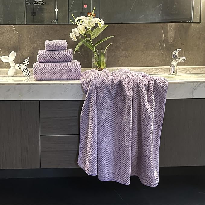 Extra Large Bath Towels Set for Bathroom 30x60 Inches Super Soft Light Weight Quick Dry Microfiber Shower Towels (Lavender,6 Piece)