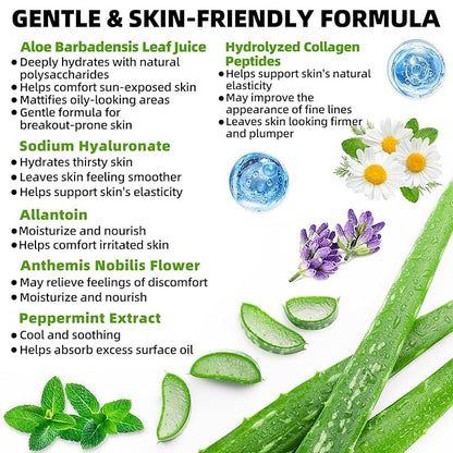 Pure & Organic Aloe Vera Gel for Sunburn Relief, After Sun Lotion for Face & Body Skin Care, Daily Facial Moisturizer & Acne Spot Treatment 7 OZ