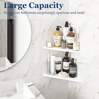 Corner Shower Shelves, 10” Recessed Tile Shower Shelf, 304 Stainless Steel Grout in Corner Tile Shower Shelves, No Drilling, Matte White, 2 Pack