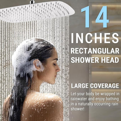 G-Promise 14 Inches Shower Heads with Massage Mode Handheld Sprayer Combo, 3 Way Metal Extended Diverter and Metal Adjustable Extension Arm, Stainless Steel Hose