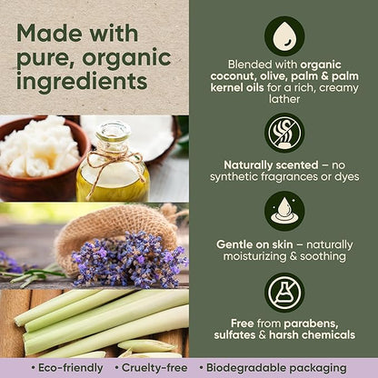 Organic Bar Soap Set – Handmade Natural Soap Bars with Essential Oils – Oatmeal Lavender, Lemongrass & Green Tea Peppermint (3.25 oz Each, 3 Bars)