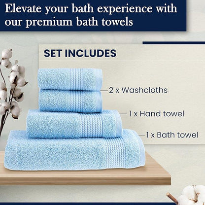 HALLEY Turkish Cotton Towels (Set of 4) 1 Bath Towel 1 Hand Towel 2 Washcloths, Super Soft Highly Absorbent 100% Cotton Towels for Bathroom and Kitchen for Mother’s Day (Powder Blue)