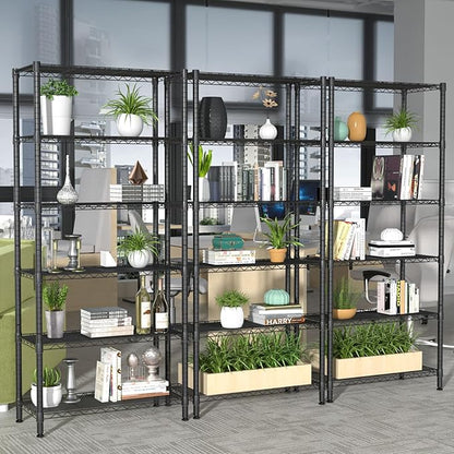 6 Tier Adjustable Storage Shelves,Heavy Duty Metal Utility Shelf 900LBS Capacity,Wire Shelving Unit Organizer Rack for Home,Kitchen,Office,Bathroom,Pantry Room,12" D x 22" W x 69" H,Black