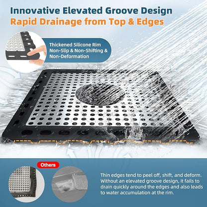 Hibbent 2 Pack Upgraded Shower Drain Hair Catcher, Shower Drain Cover for Bathroom Floor 6" Drain, Anti-Clogging Bathtub Drain Strainer, Stainless Steel Kitchen Sink Drain Strainer with Handle, Black