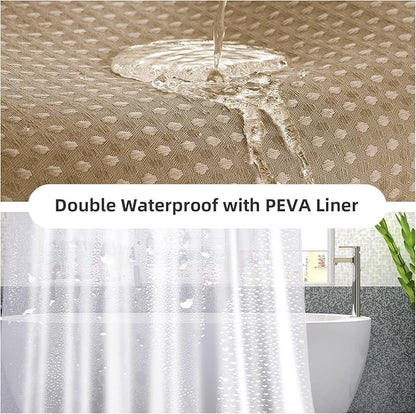 LaCyan 3 in 1 Waterproof Waffle Weave Shower Curtain and Clear Liner Set with 6 Stainless Steel Hooks Double Sided for Bathroom 72 Inches Heavy Duty Polyester Fabric Shower Curtains 36x72