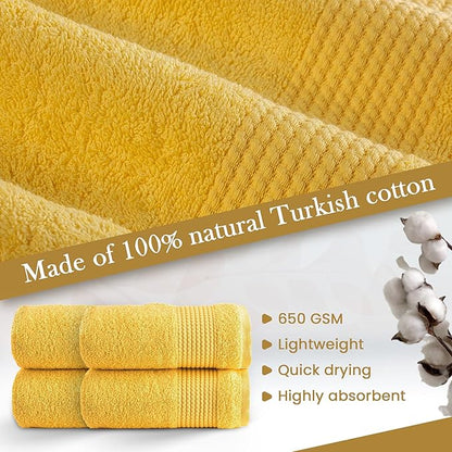 HALLEY Turkish Cotton Towels (Pack of 4) Hand Towels Super Soft Highly Absorbent 100% Cotton Towels for Bathroom and Kitchen for Mother’s Day (Lemon Yellow)