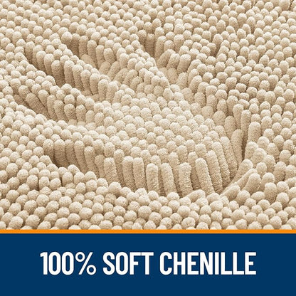 OLANLY Toilet Rugs U-Shaped 24x20, Extra Soft Absorbent Chenille Contour Bathroom Rugs, Dry Quickly, Machine Washable, Non-Slip Bath Mat for Toilet Base, Beige