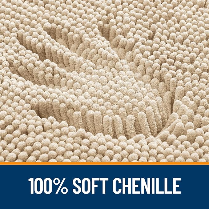 OLANLY Bathroom Rugs 40x24, Extra Soft Absorbent Chenille Bath Rugs, Rubber Backing Quick Dry, Machine Washable Bath Mats for Bathroom Floor, Tub and Shower, Home Decor Accessories, Beige