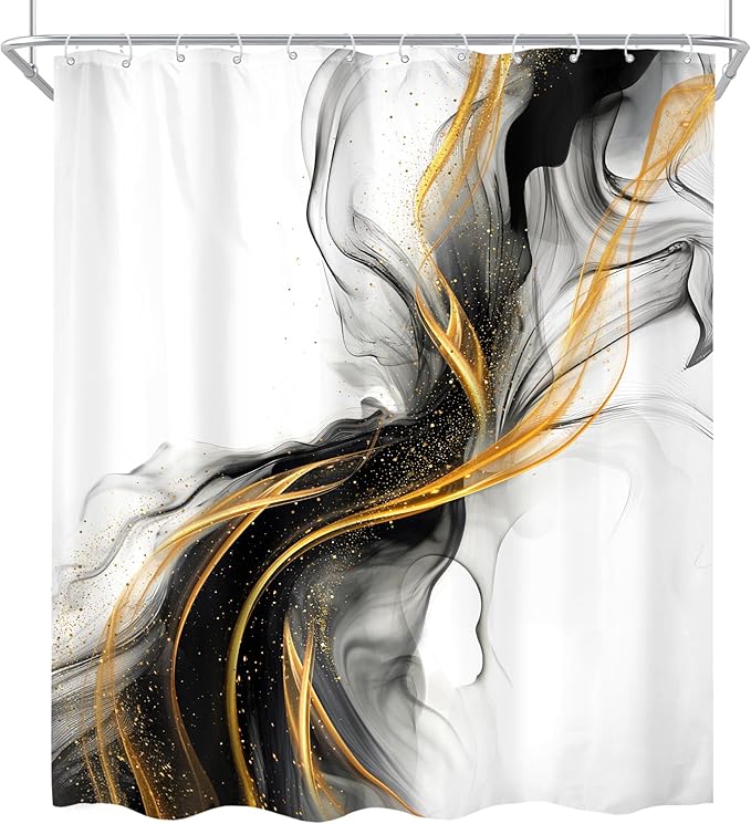 Cinbloo Black and Gold 60Wx72H Shower Curtain Abstract Modern Ombre Grey Golden Marble Minimalist Ink Texture Bathroom Curtain Set Elegant Chic Luxury Men Neutral Bath Bathroom Accessories Decor